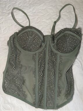 Garage Olive Green Lace Bustier Top